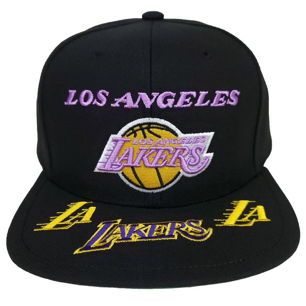 LA Lakers Mitchell & Ness NBA Snapback Hat Cap 3D Multi-Logos Black NWT